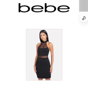 Bebe black mini dress New without Tags- never worn. Stretchy Juniors Size L